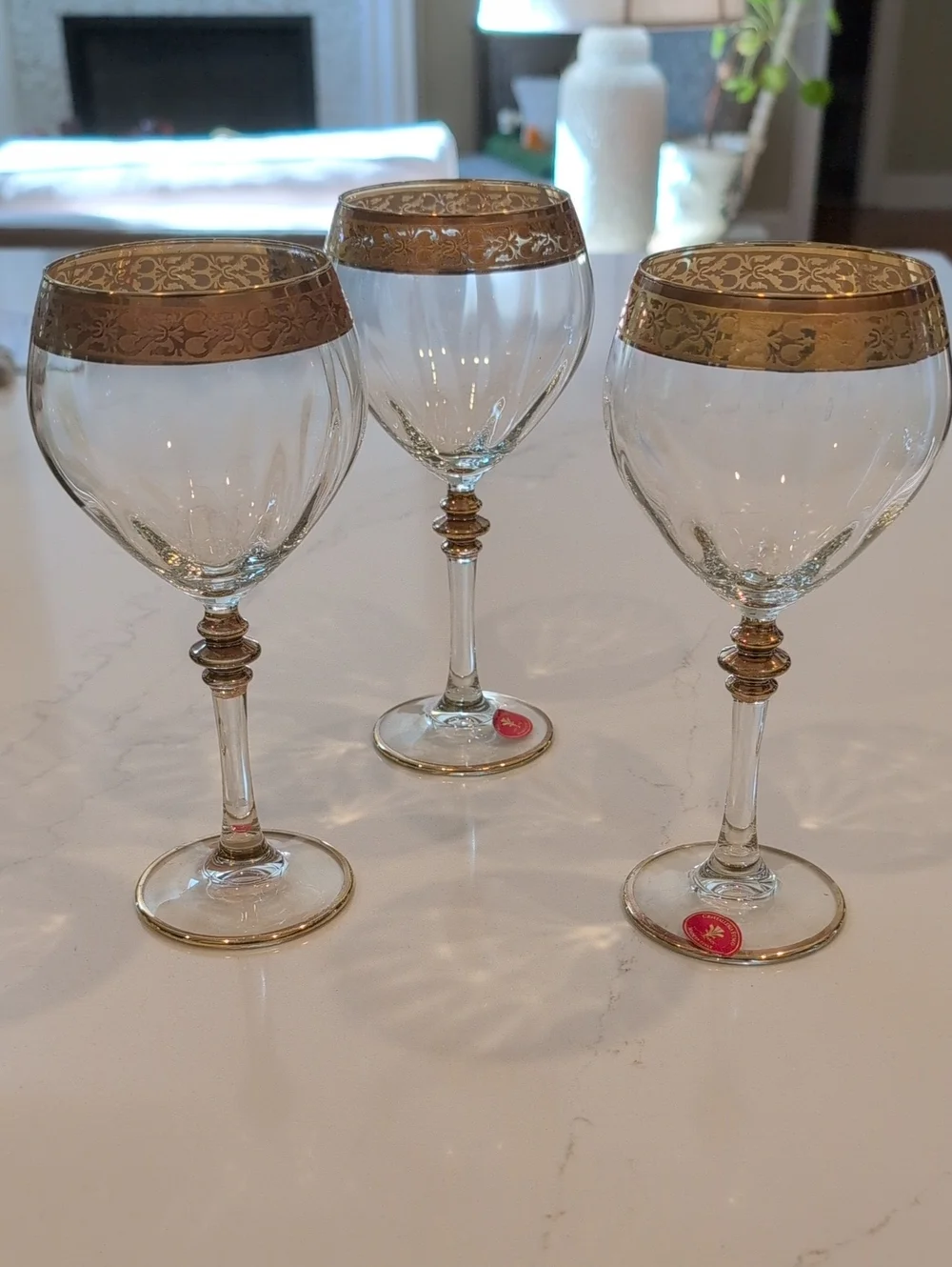 Elegant Vintage Cristalleria Fumo 24K Gold-Rimmed Wine Glasses - Set of 3 Italy